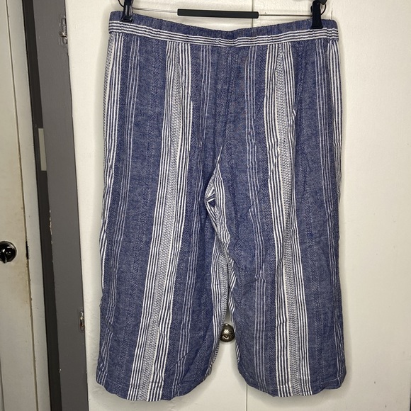 J Jill Womens pull on Linen pants Wide Leg Blue Pinstripes Nautical sz XL Petite - Picture 2 of 9